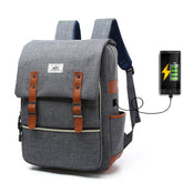 Men's Vintage Canvas Backpack School Bags Laptop Backpack With USB Charging Fashion Travel